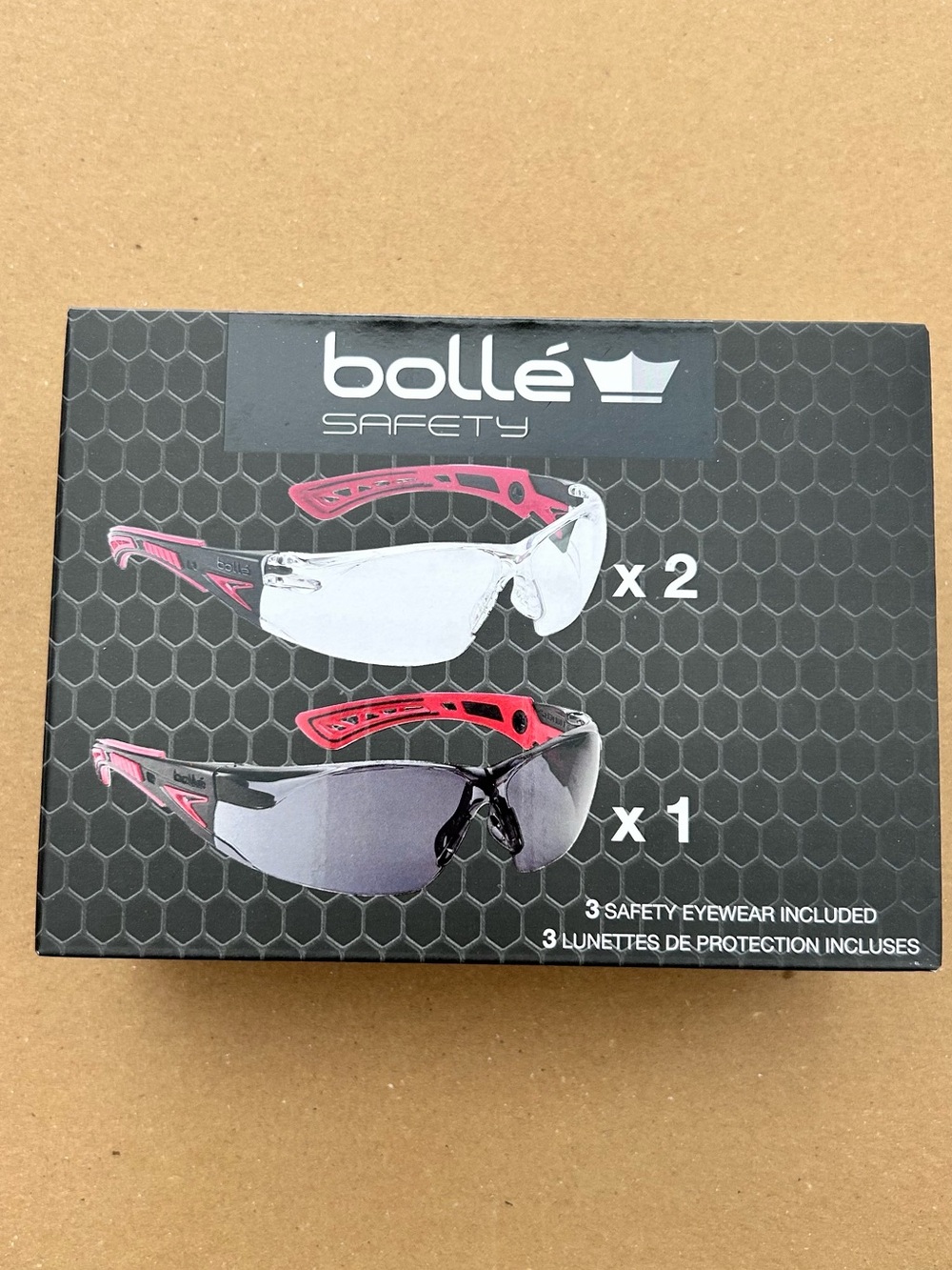 Brand new Bolle 3-Pack Protective Eyewear Set - Red/Black Unisex